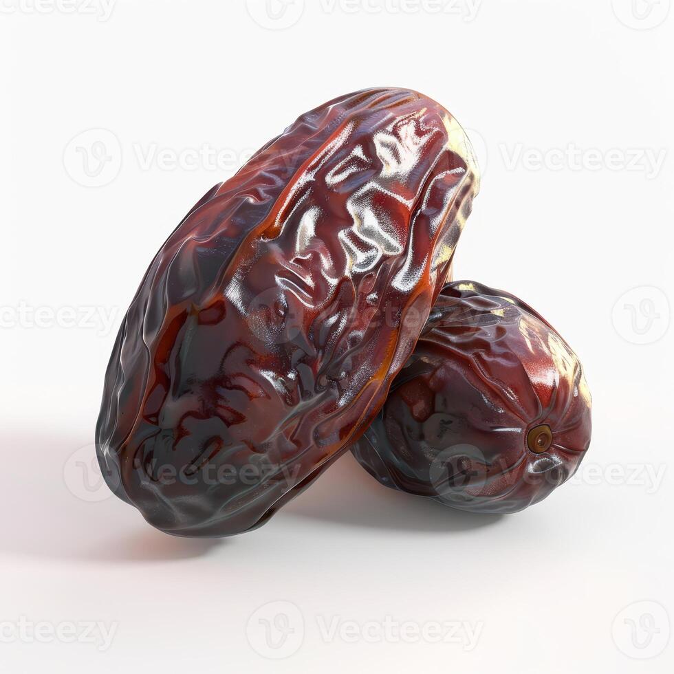 Two dates, pitted dates, on a white background. photo