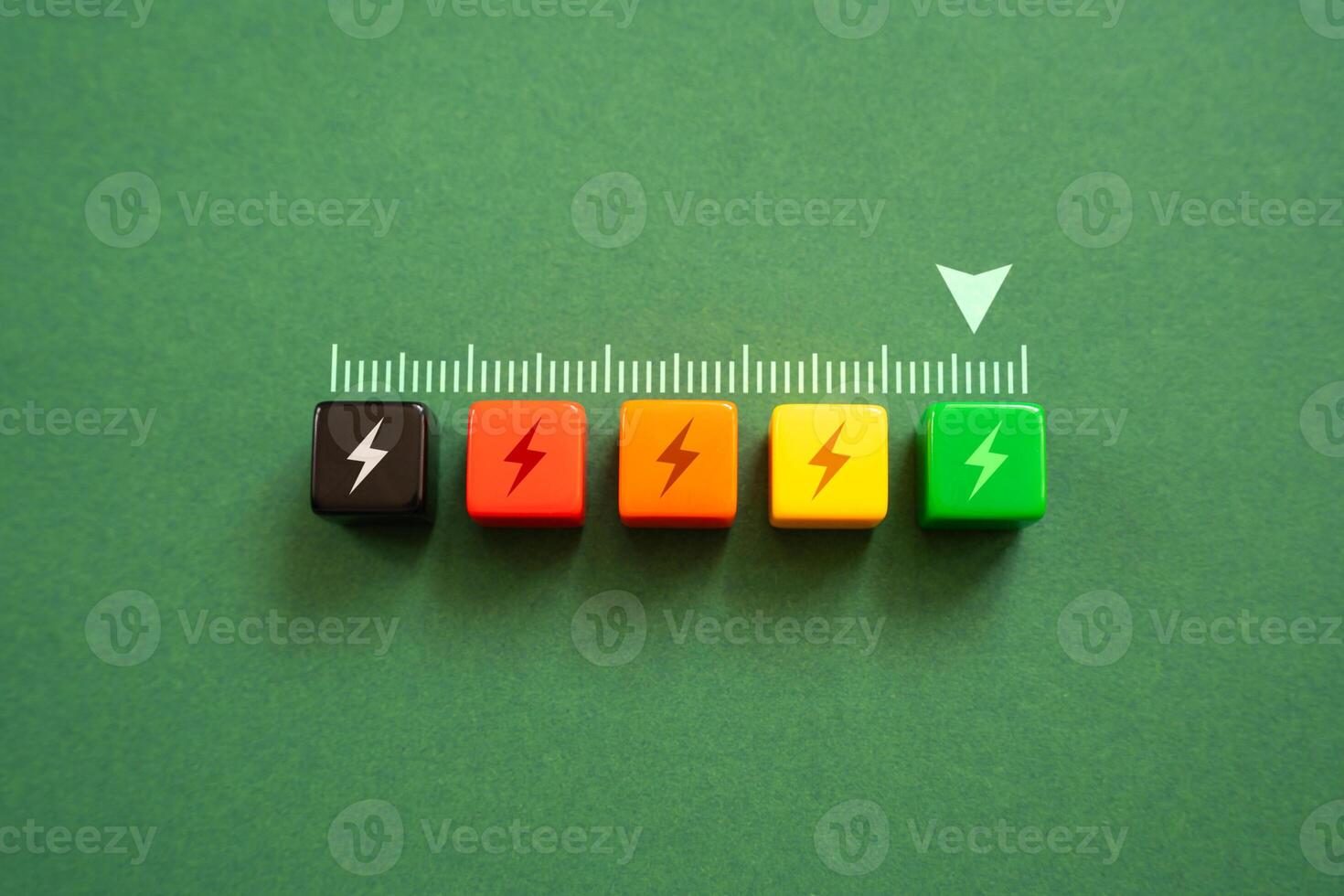 Energy efficiency scale. Clean renewable electricity. Green technologies. Efficiency and autonomy. Programs to promote energy conservation and protection of the environment from human influence. photo