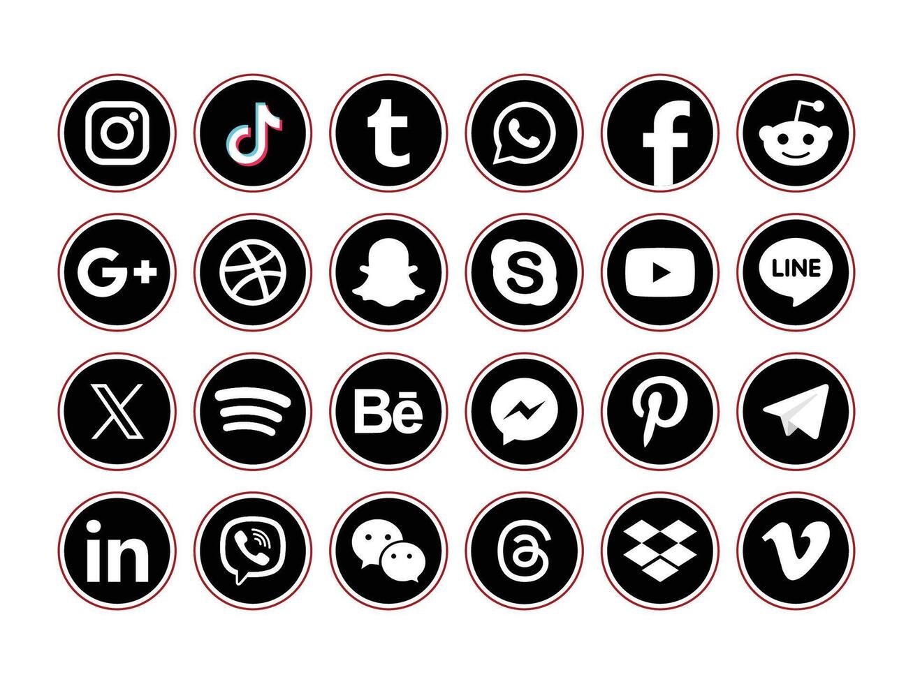 Set popular social media icons. Facebook, instagram, twitter, youtube, pinterest, behance, google, linkedin, whatsap, snapchat and many more. Editorial illustration vector