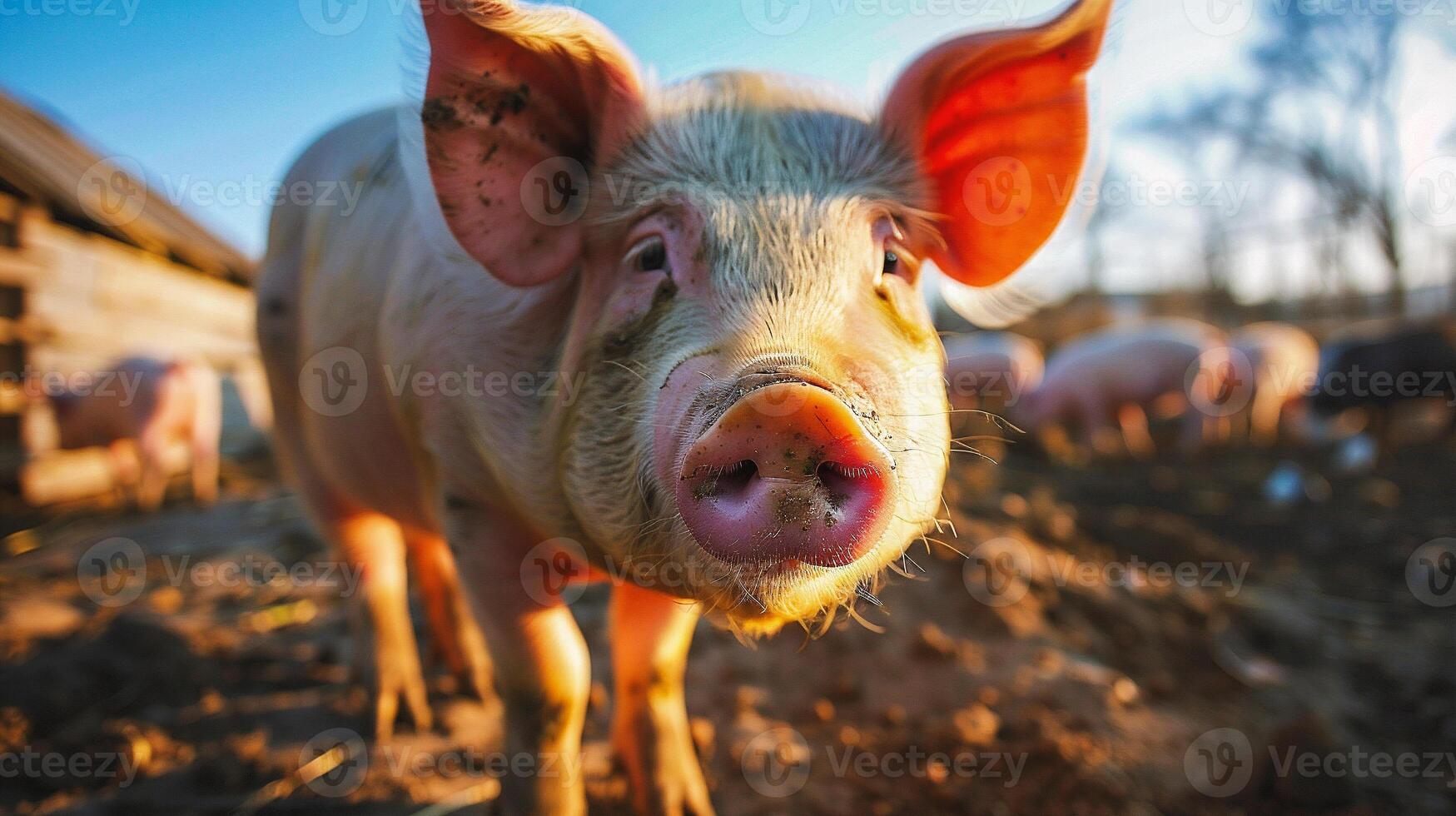 Pig in the farm. Animal husbandry. Pig farm. photo