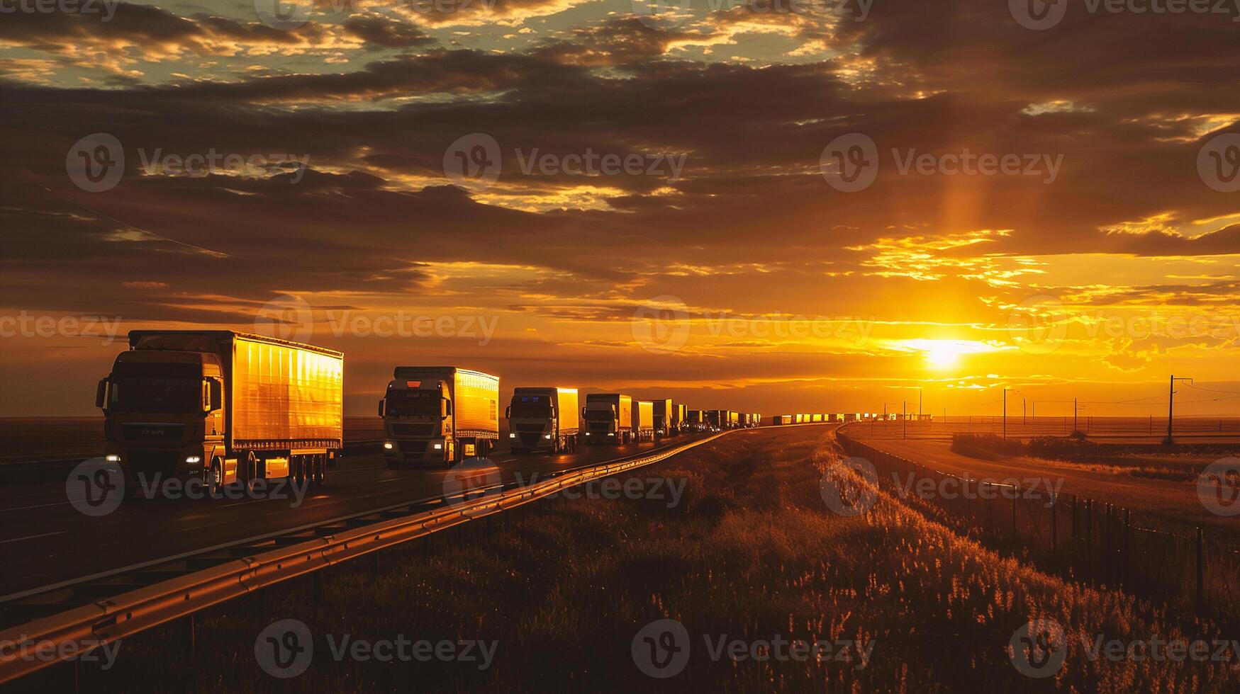 Car on the road at sunset. Concept of travel and transportation. photo