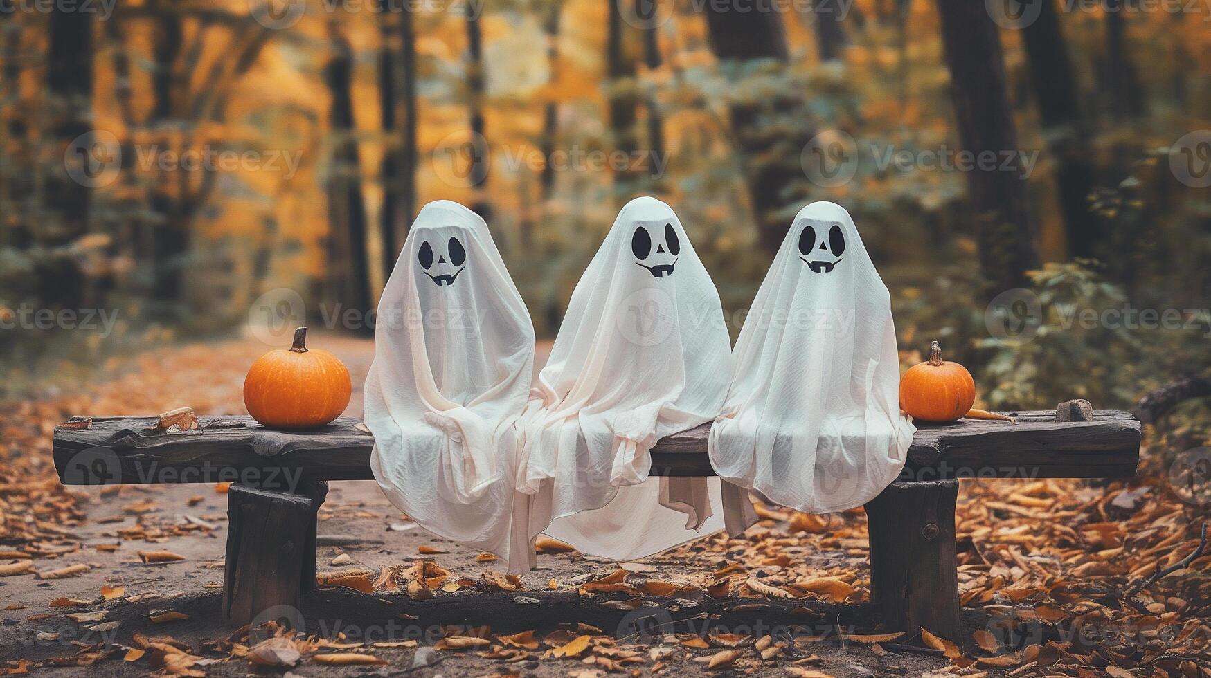 Halloween pumpkin with ghost photo