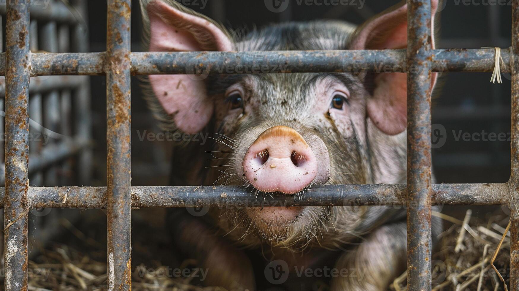 Pig in the farm. Animal husbandry. Pig farm. photo