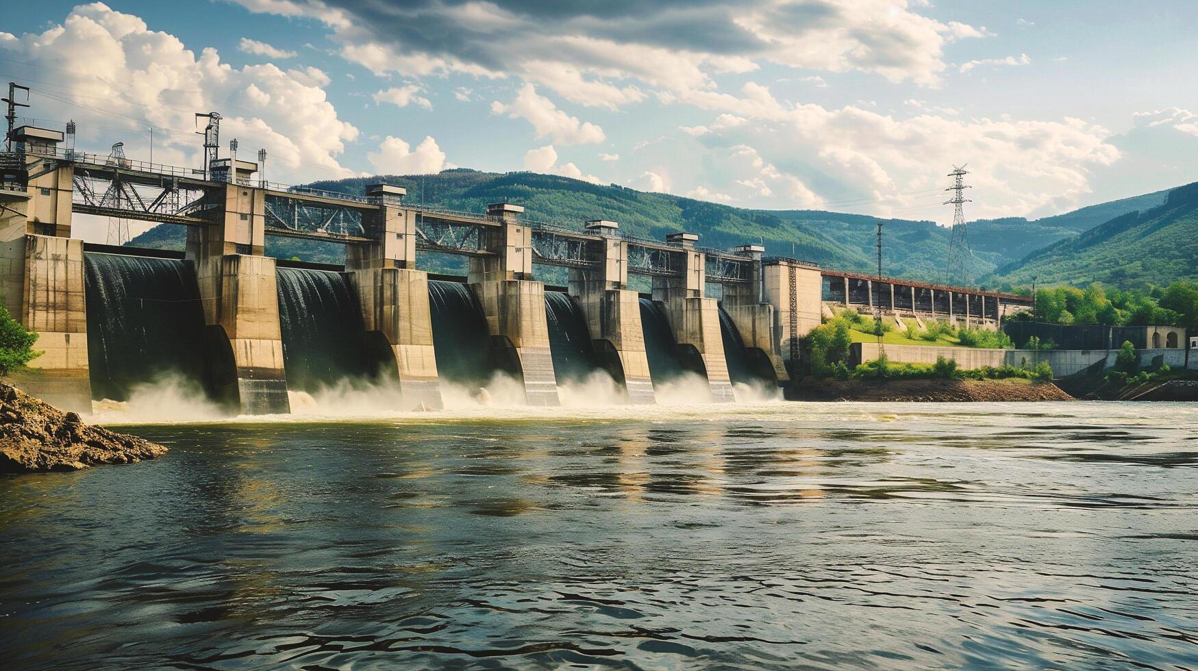 Landscape view of hydroelectric power plant photo