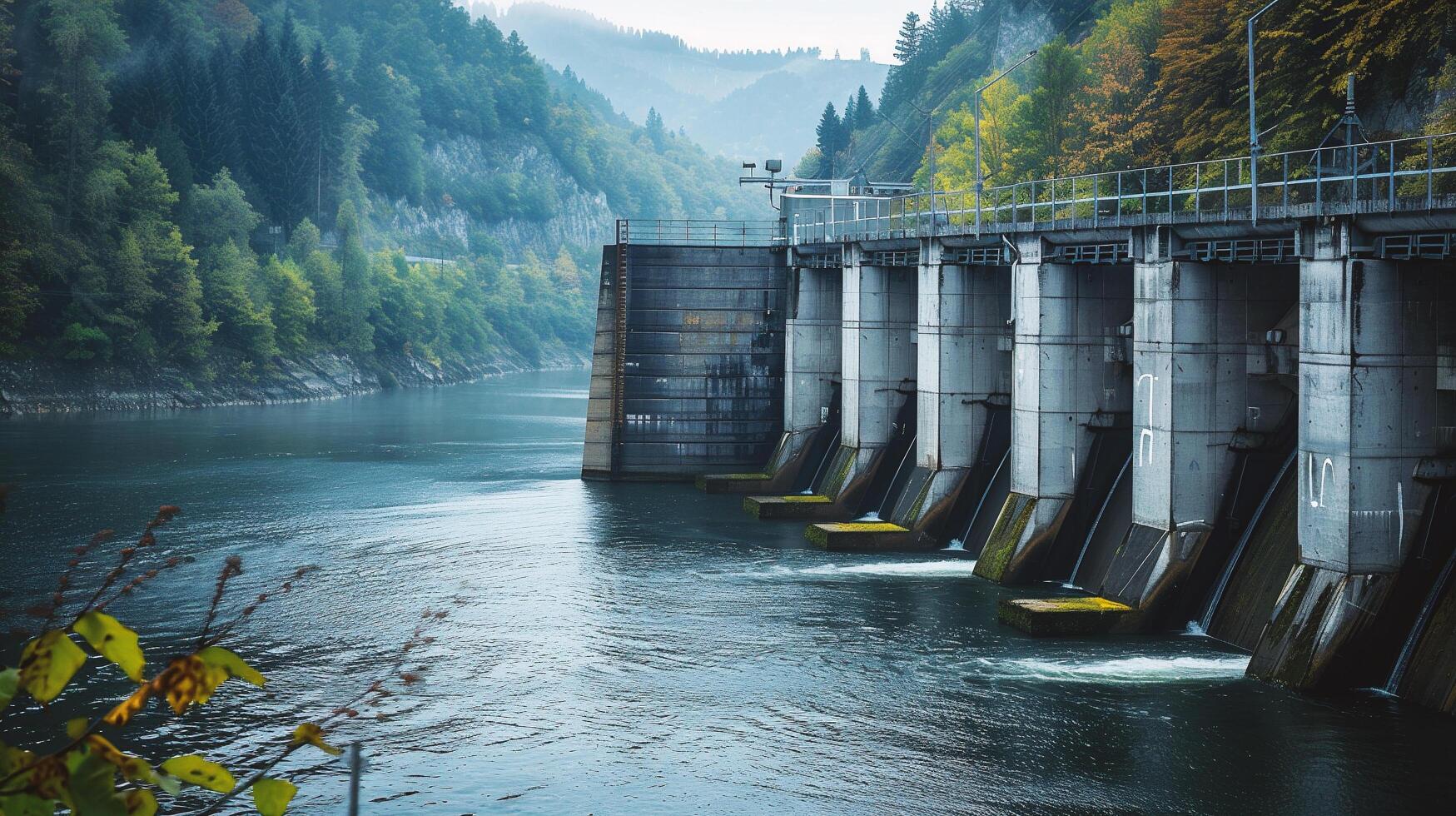 Landscape view of hydroelectric power plant photo