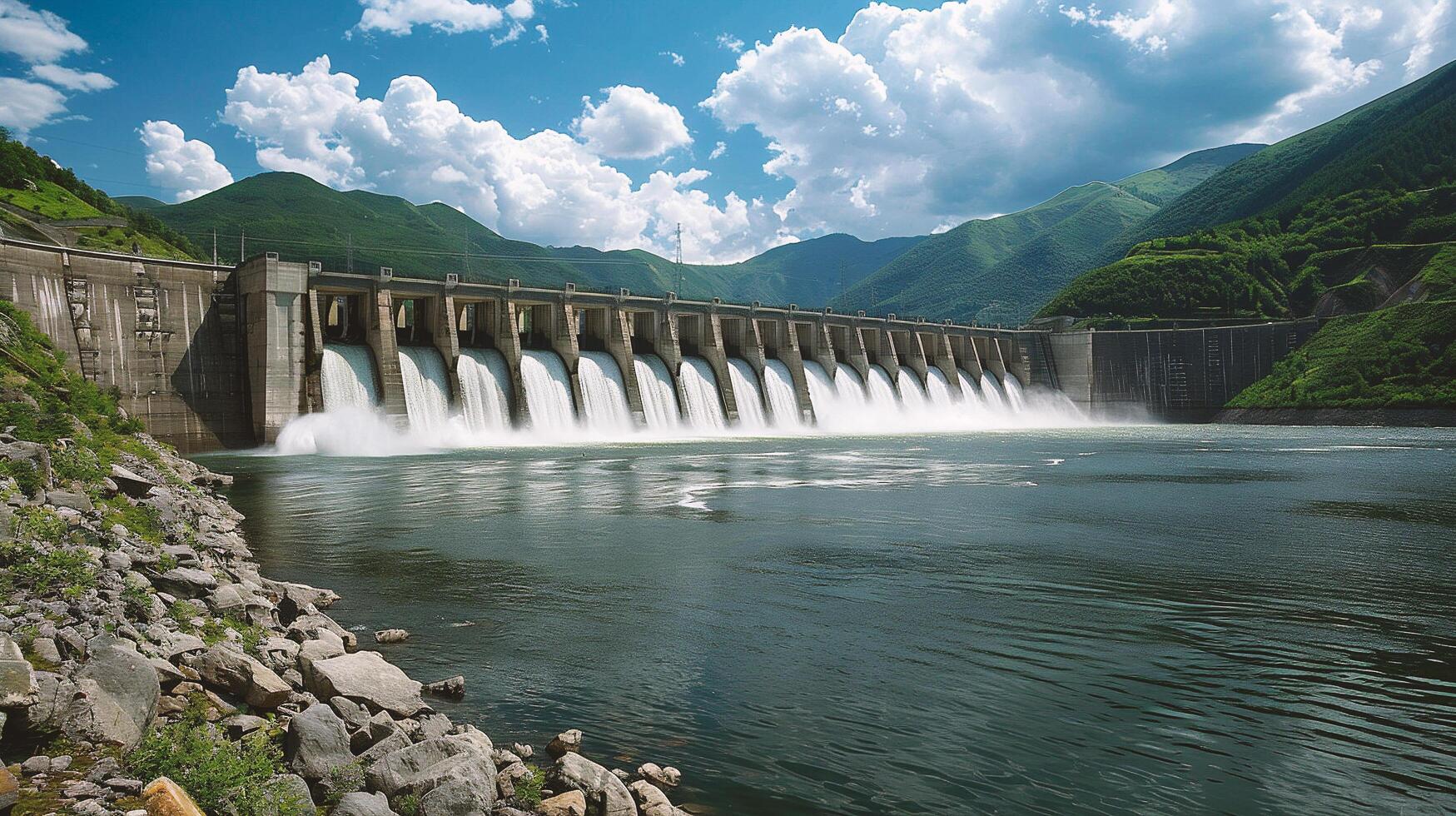 Landscape view of hydroelectric power plant photo
