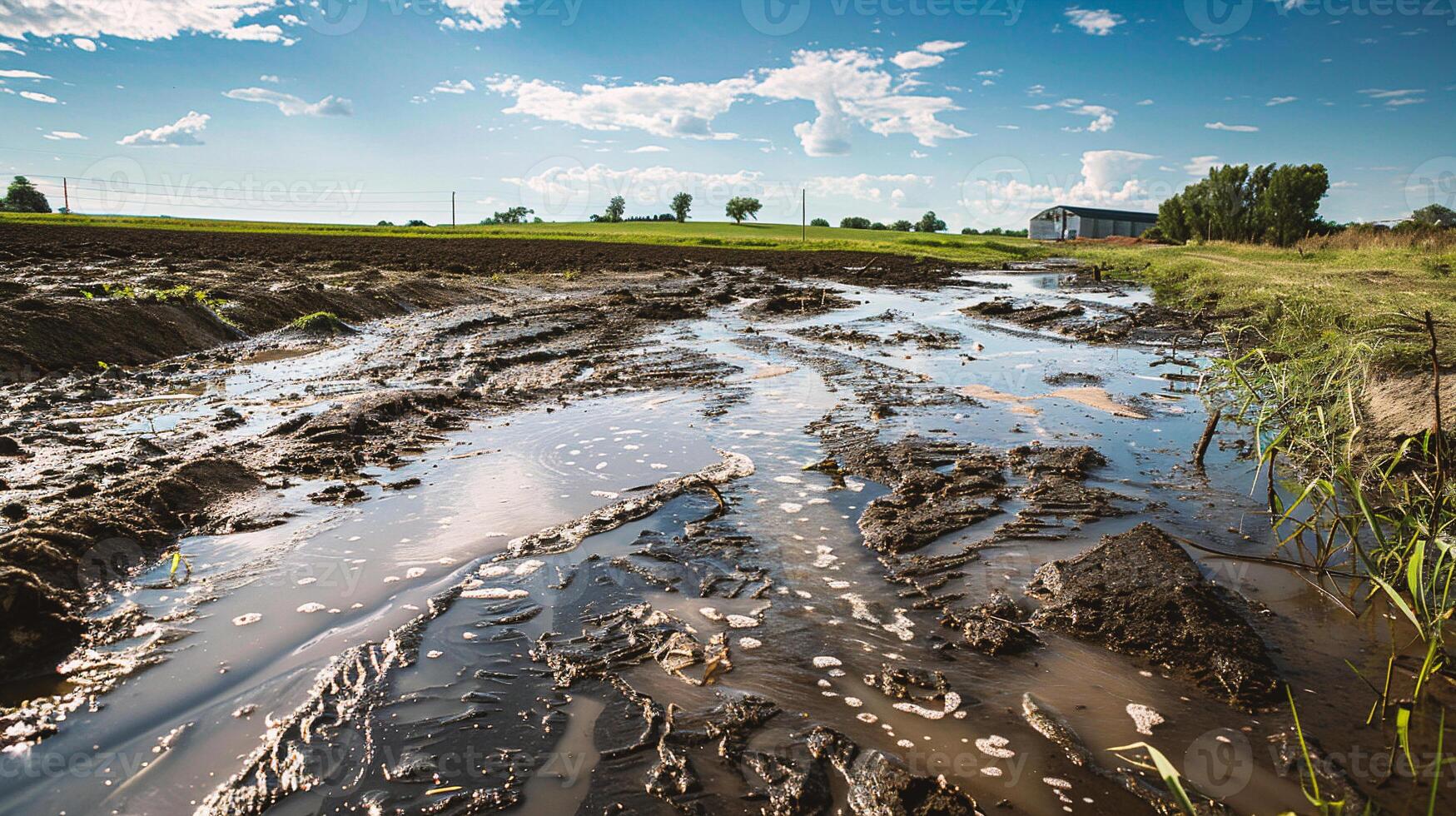Landscape of puddles and mud in the countryside photo