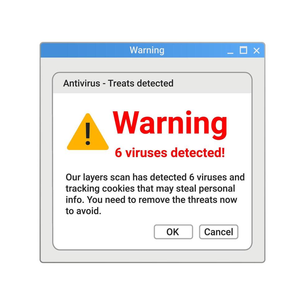 Malware popup notification. Danger banner on computer. vector