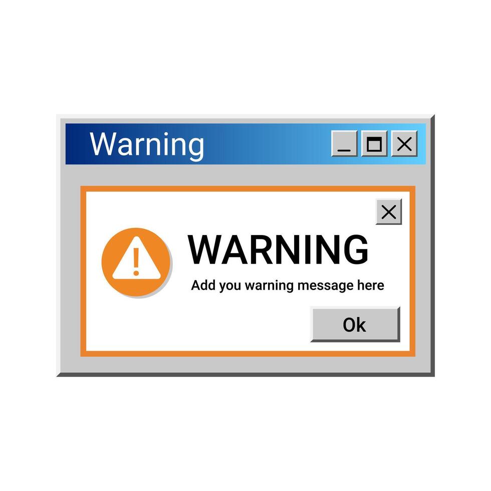 Orange warning notification. Malware message in pop up window. vector