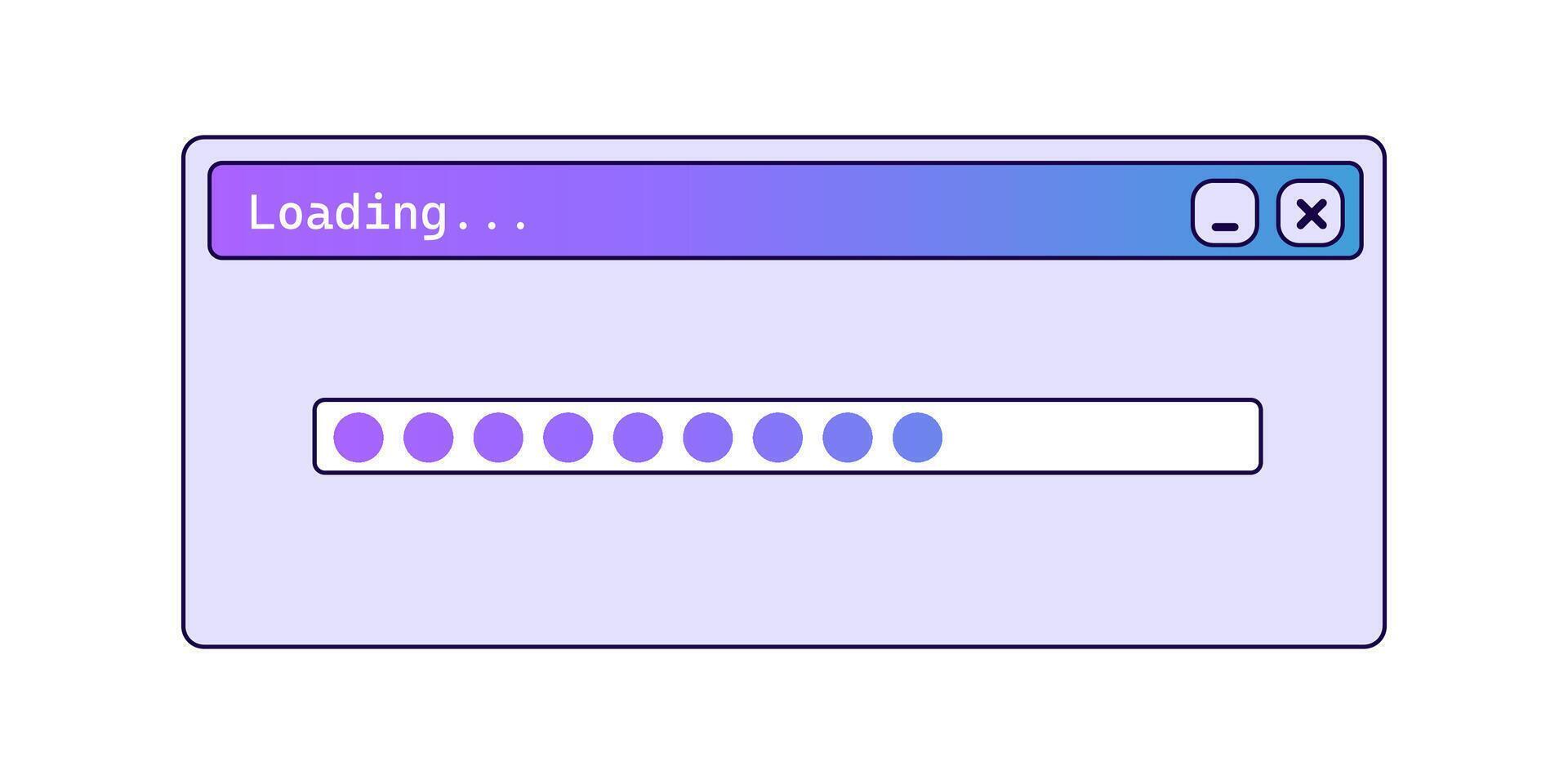 Old loading bar window with gradient in purple color. vector