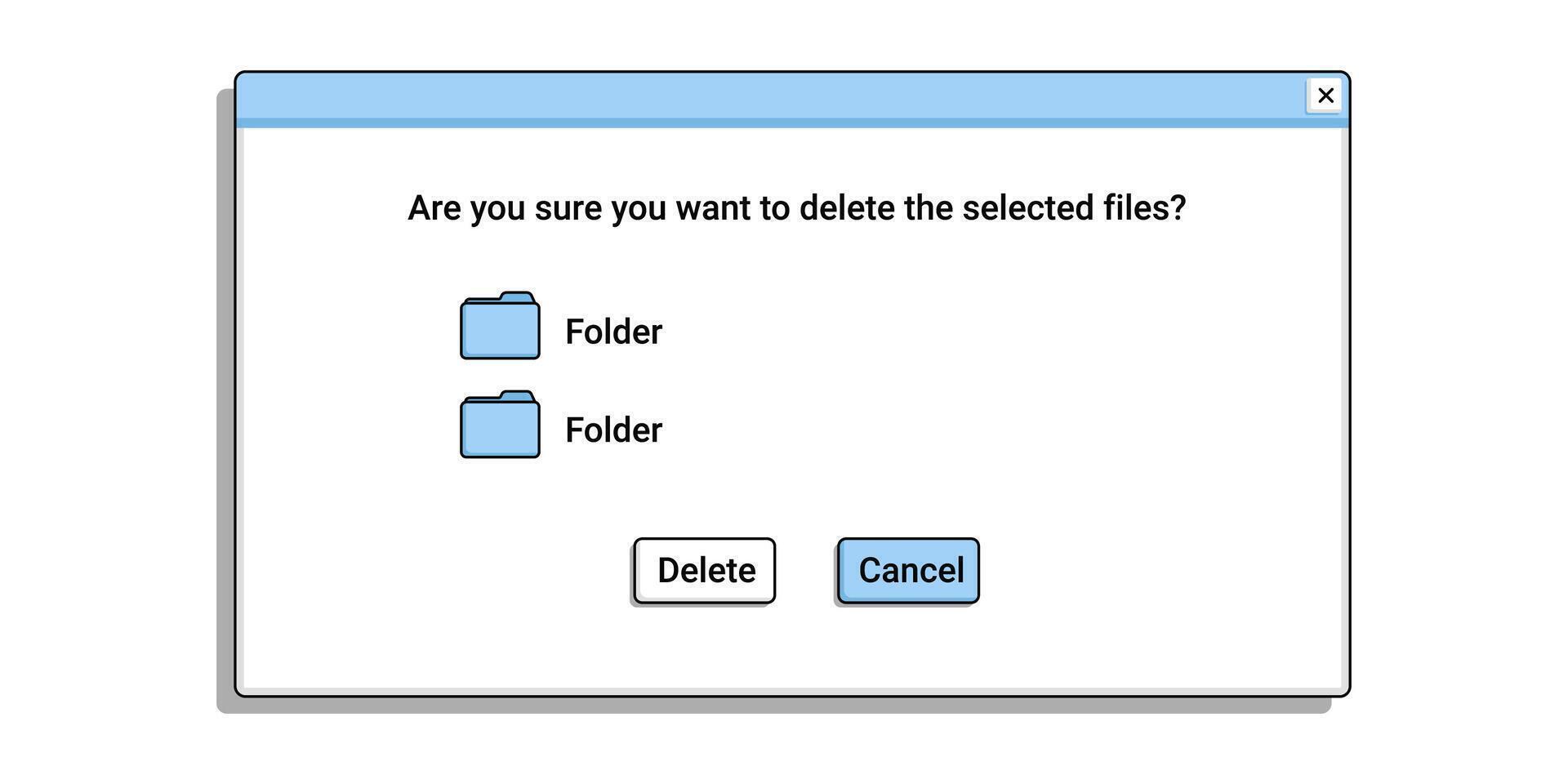 Retro window with message. Delete file notification with text. vector