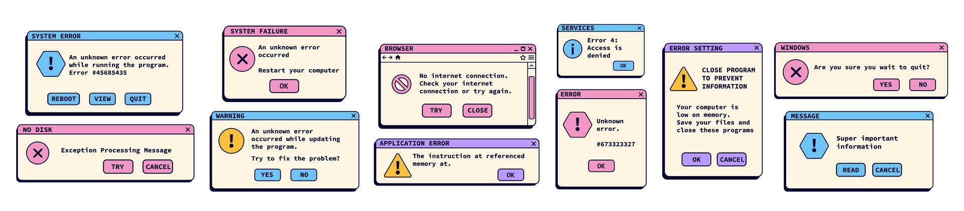 Nostalgic retro operating system illustrations. vector