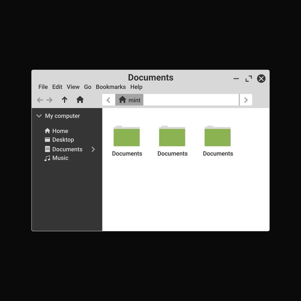 Document manager panel in green color. Digital explorer for computer. vector