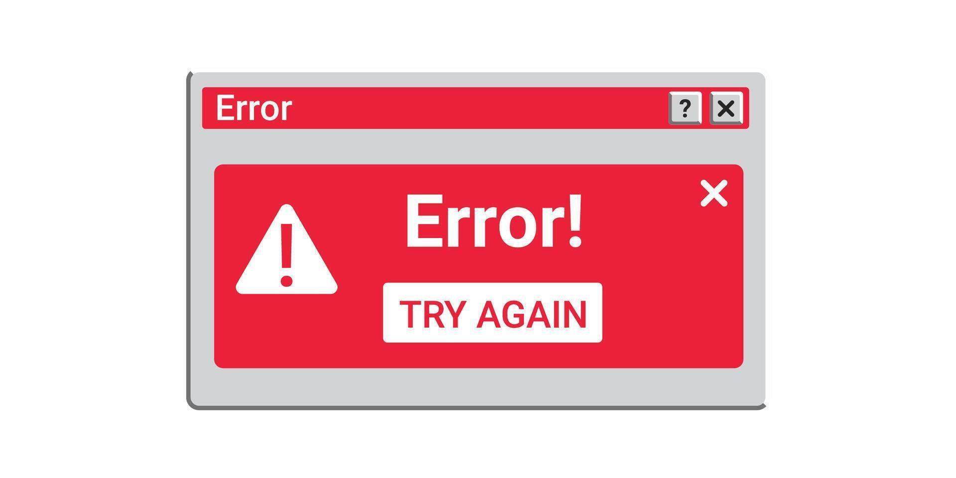 Red error window on screen. Old window. Pop up message about error. vector