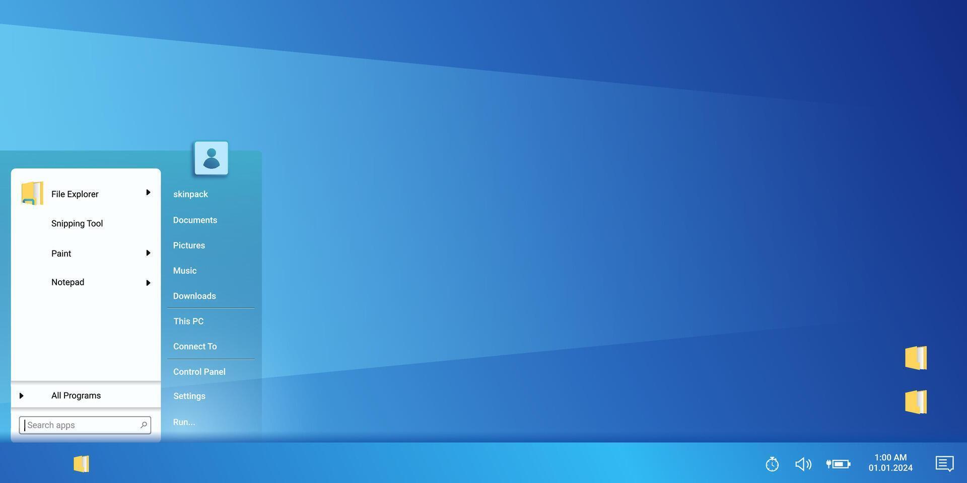 Operating system window with account options and start menu. vector