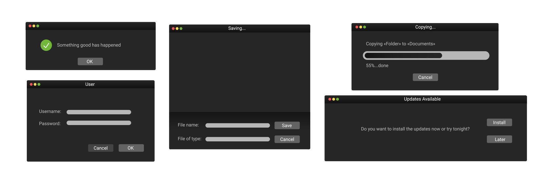 Set of digital system windows in black style. vector