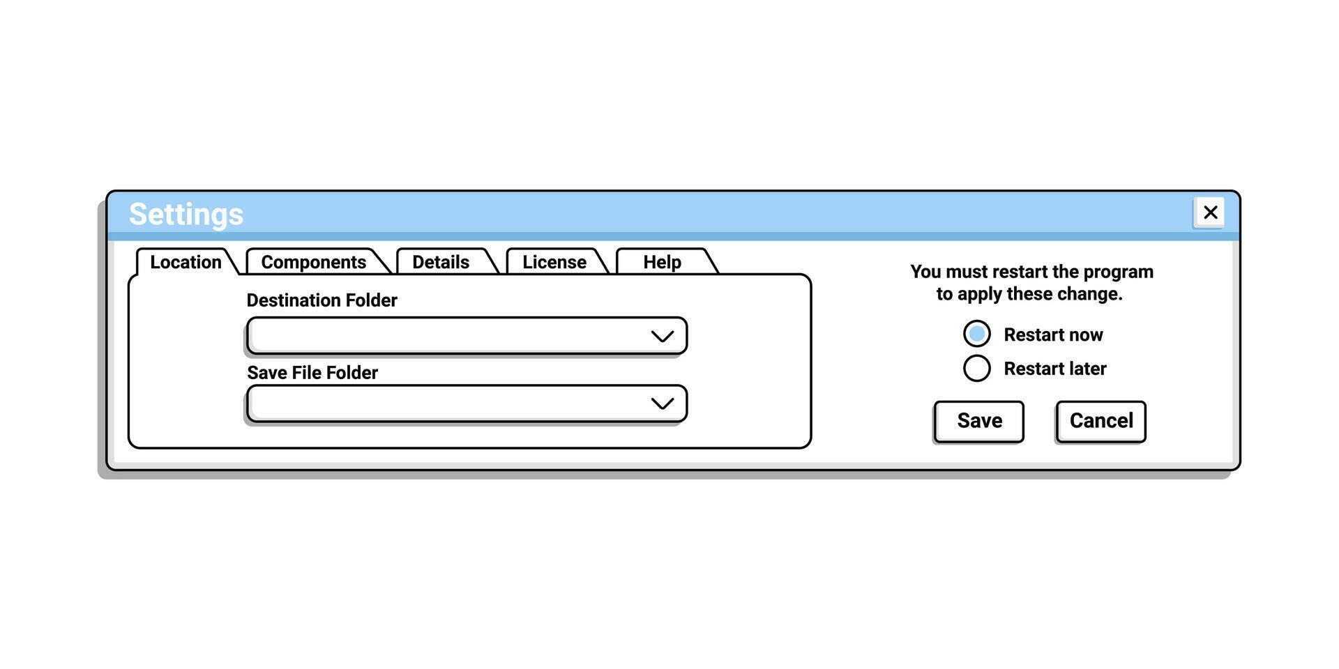 Old setting for computer in blue color. Retro user interface with options. vector