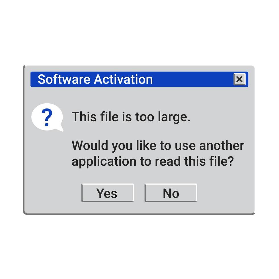 Old software activation message. vector