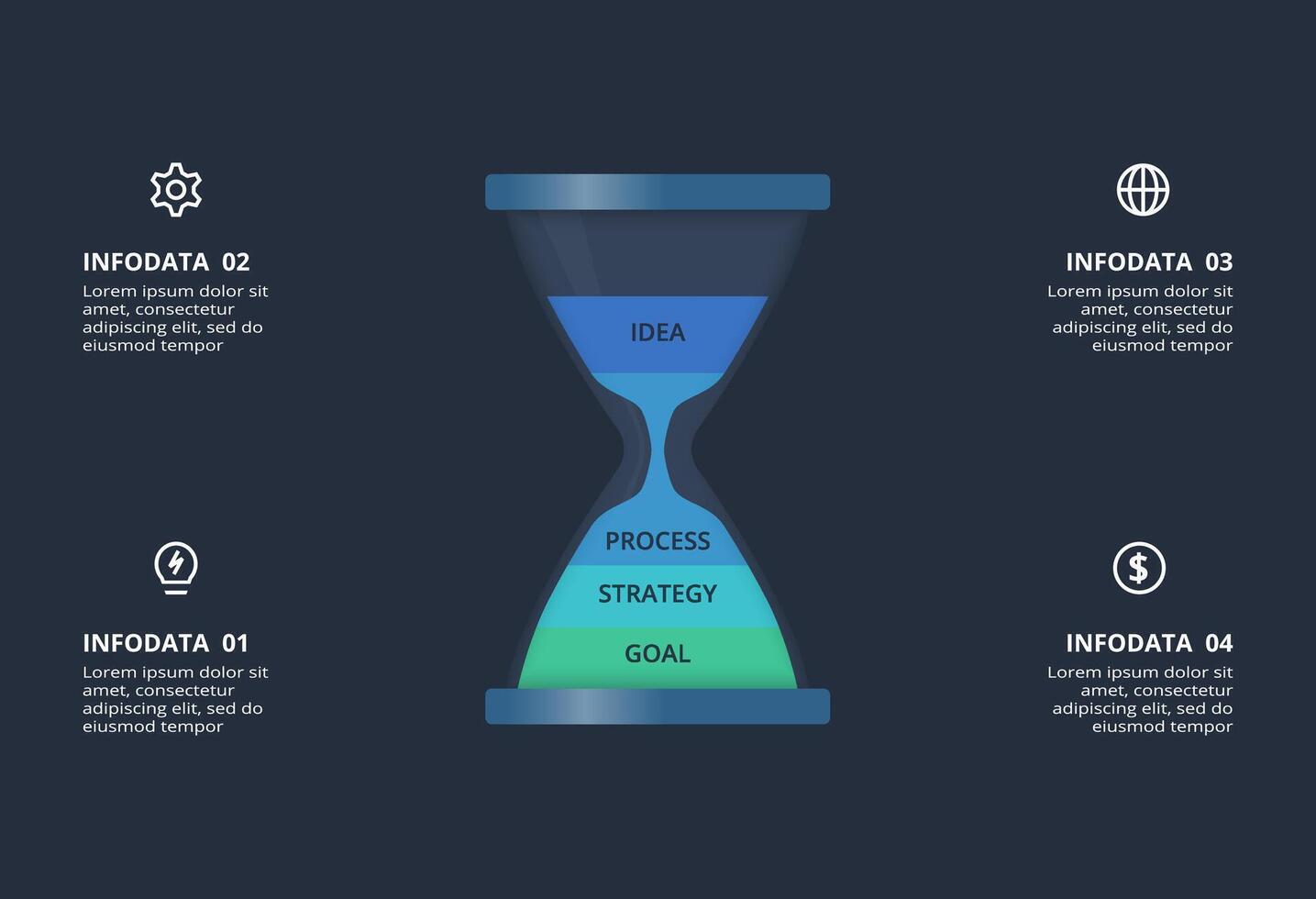 Creative infographic with 4 elements, presentations, illustration. Template for web on a black background. vector