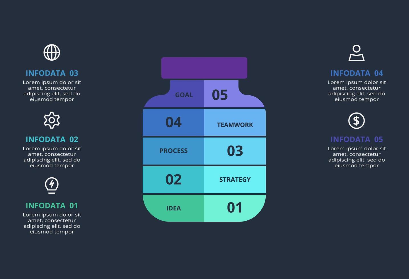 Creative concept for infographic with 5 steps, options, parts or processes. Business data visualization. vector