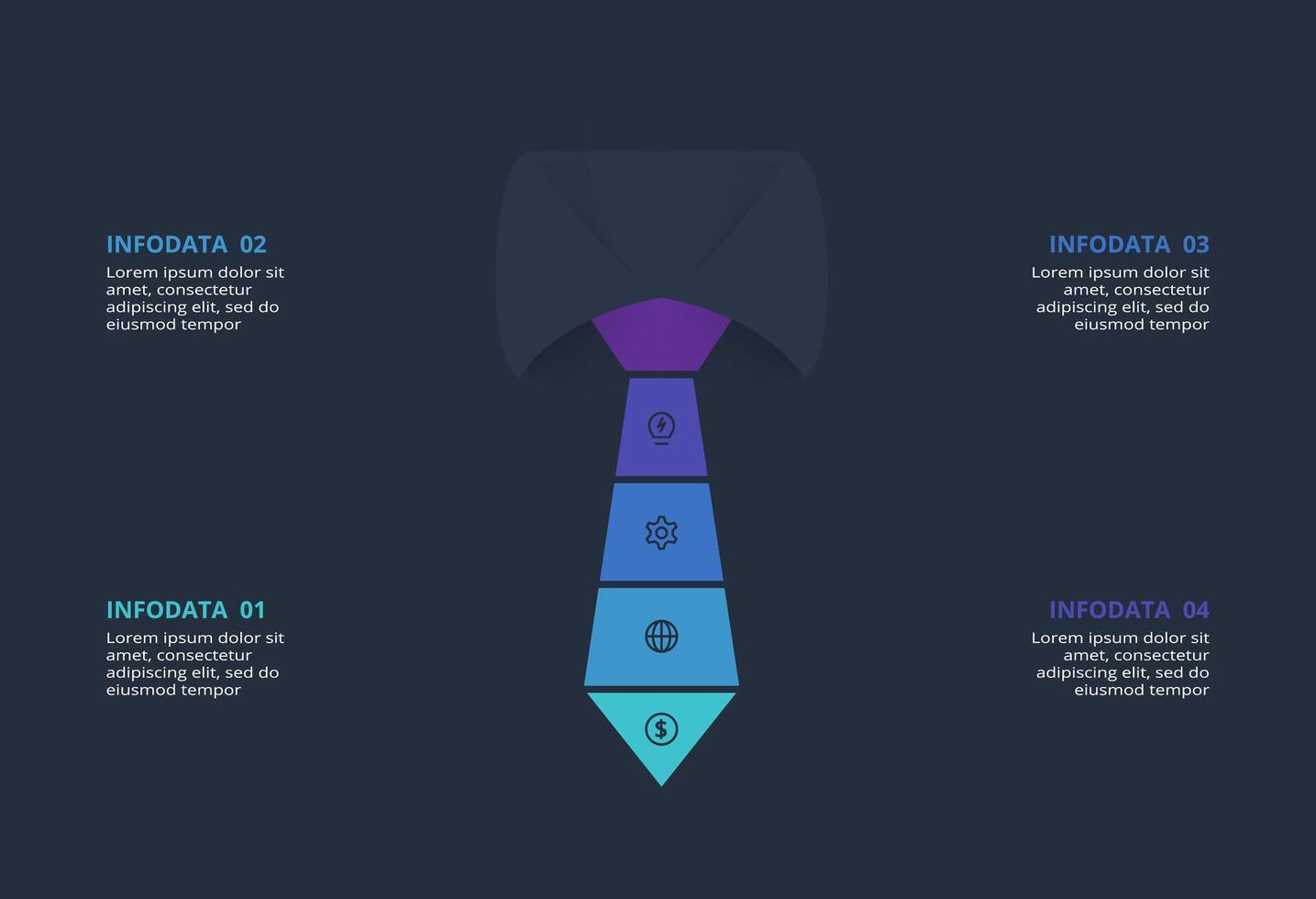 Creative infographic with 4 elements, presentations, illustration. Template for web on a black background. vector