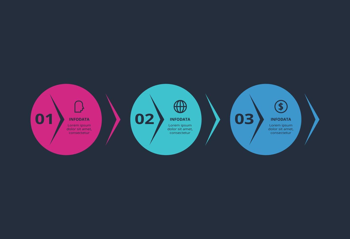 Creative infographic with 3 elements, presentations, illustration. Template for web on a black background. vector
