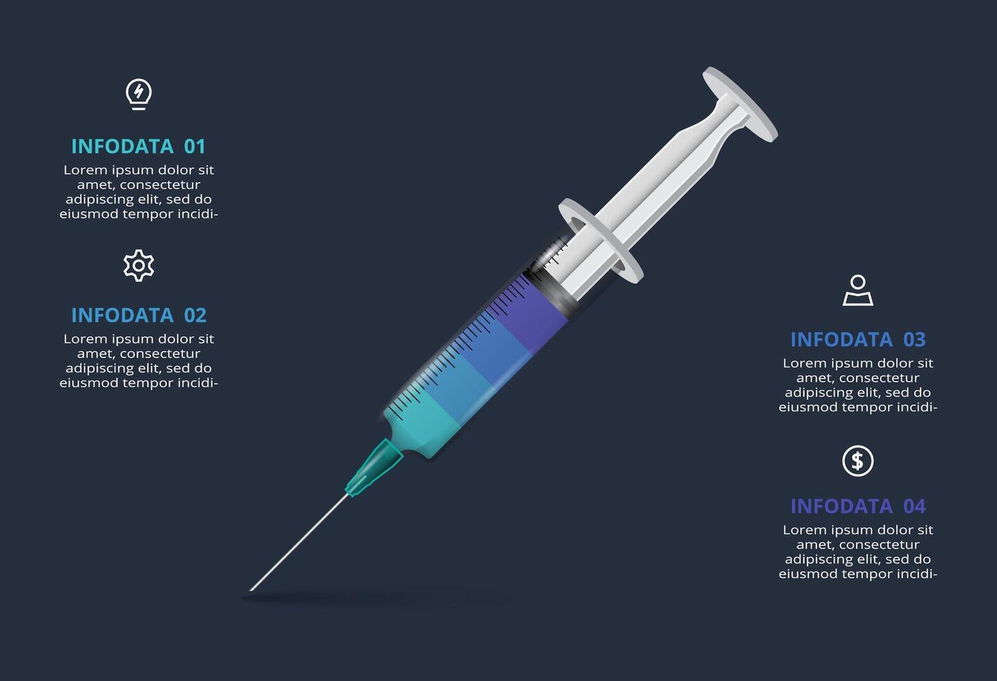 Creative infographic with 4 elements, presentations, illustration. Template for web on a black background. vector