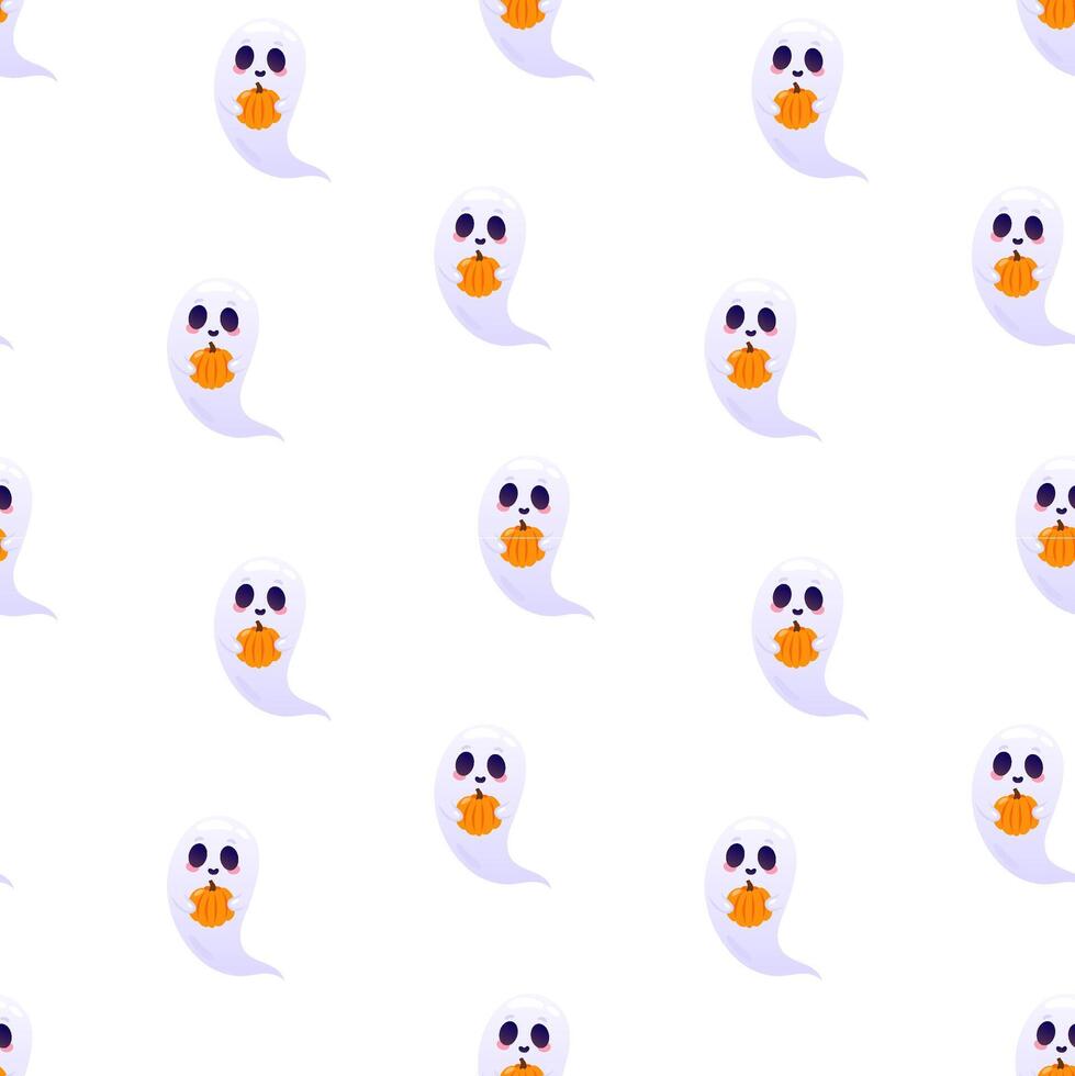 Ghosts with pumpkin seamless pattern. Packaging design, wrapping paper, background, backdrop vector