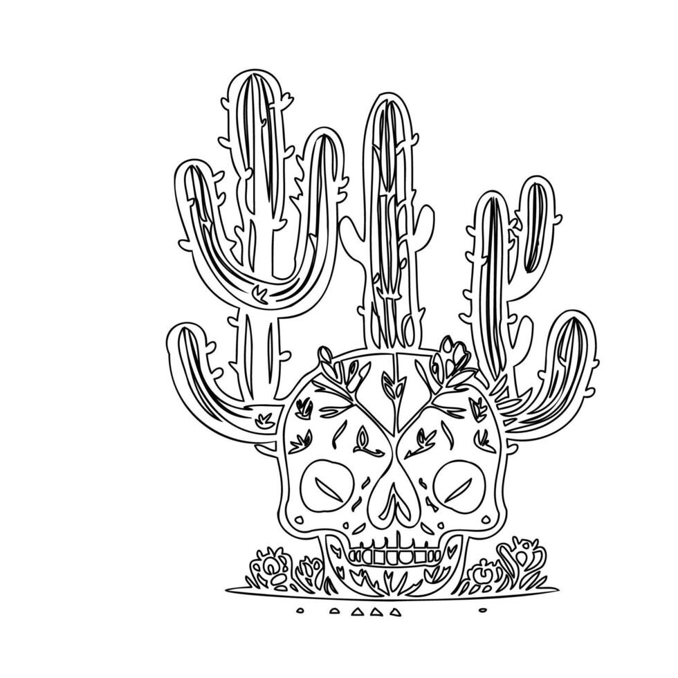day of the dead cactus outline illustration sketch vector