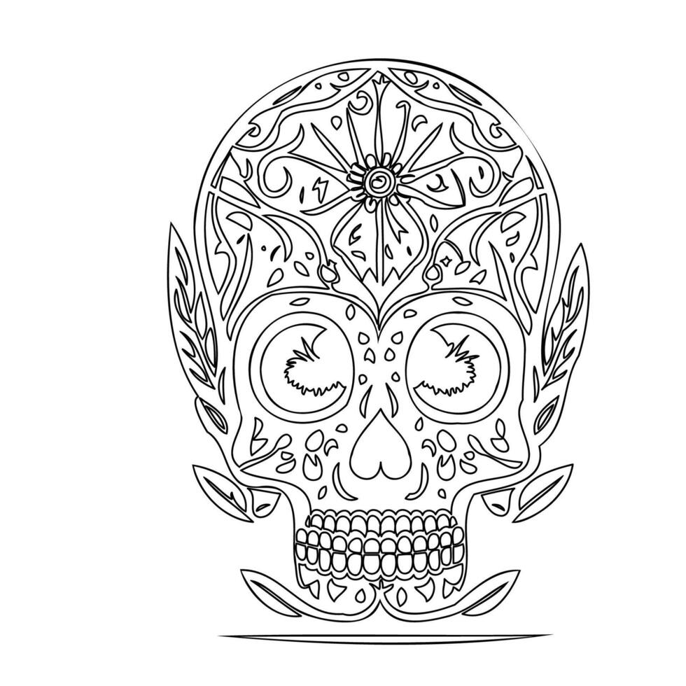 day of the dead calaca outline illustration sketch vector