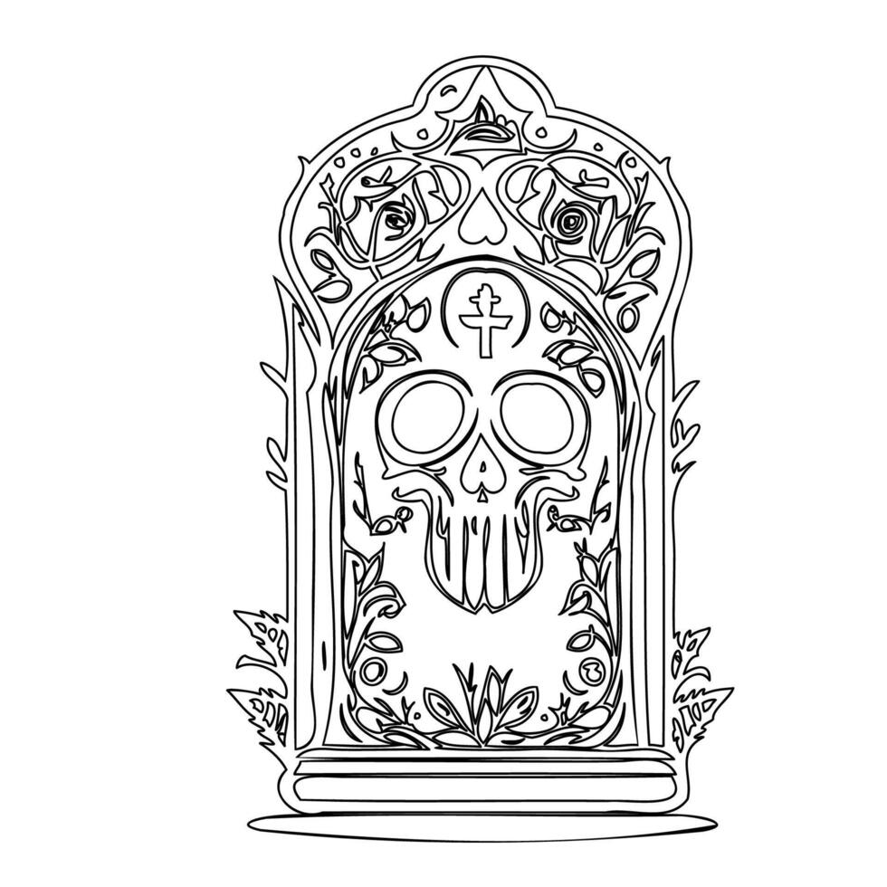 day of the dead tombstone grave outline illustration sketch vector