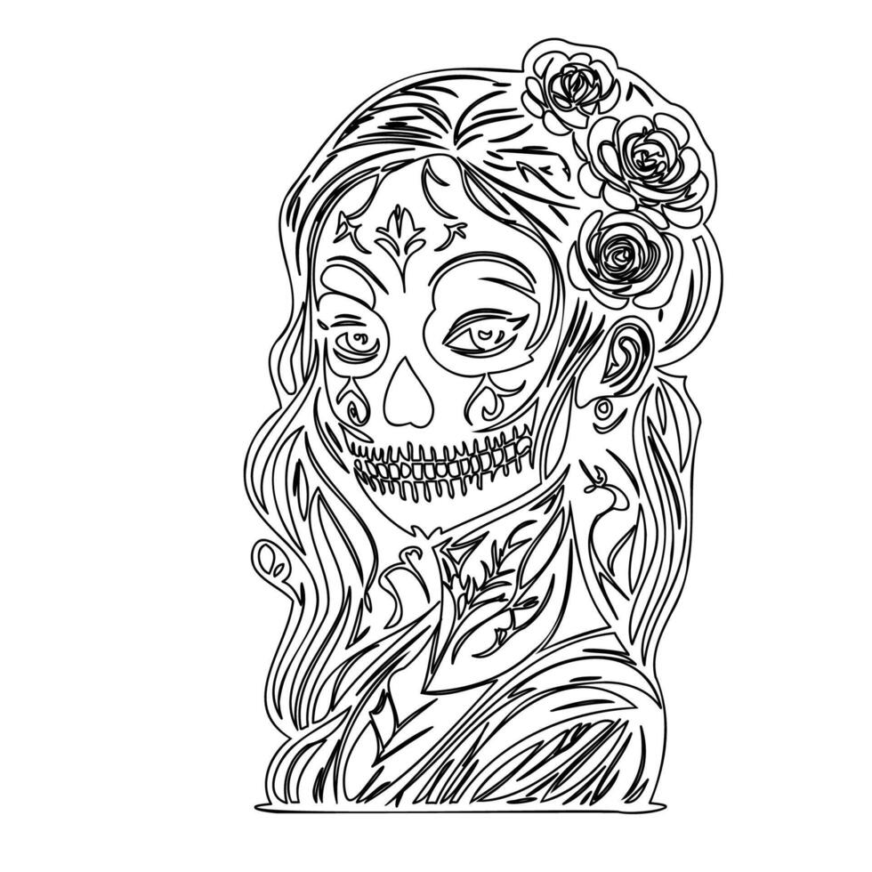 day of the dead mask girl outline illustration sketch vector