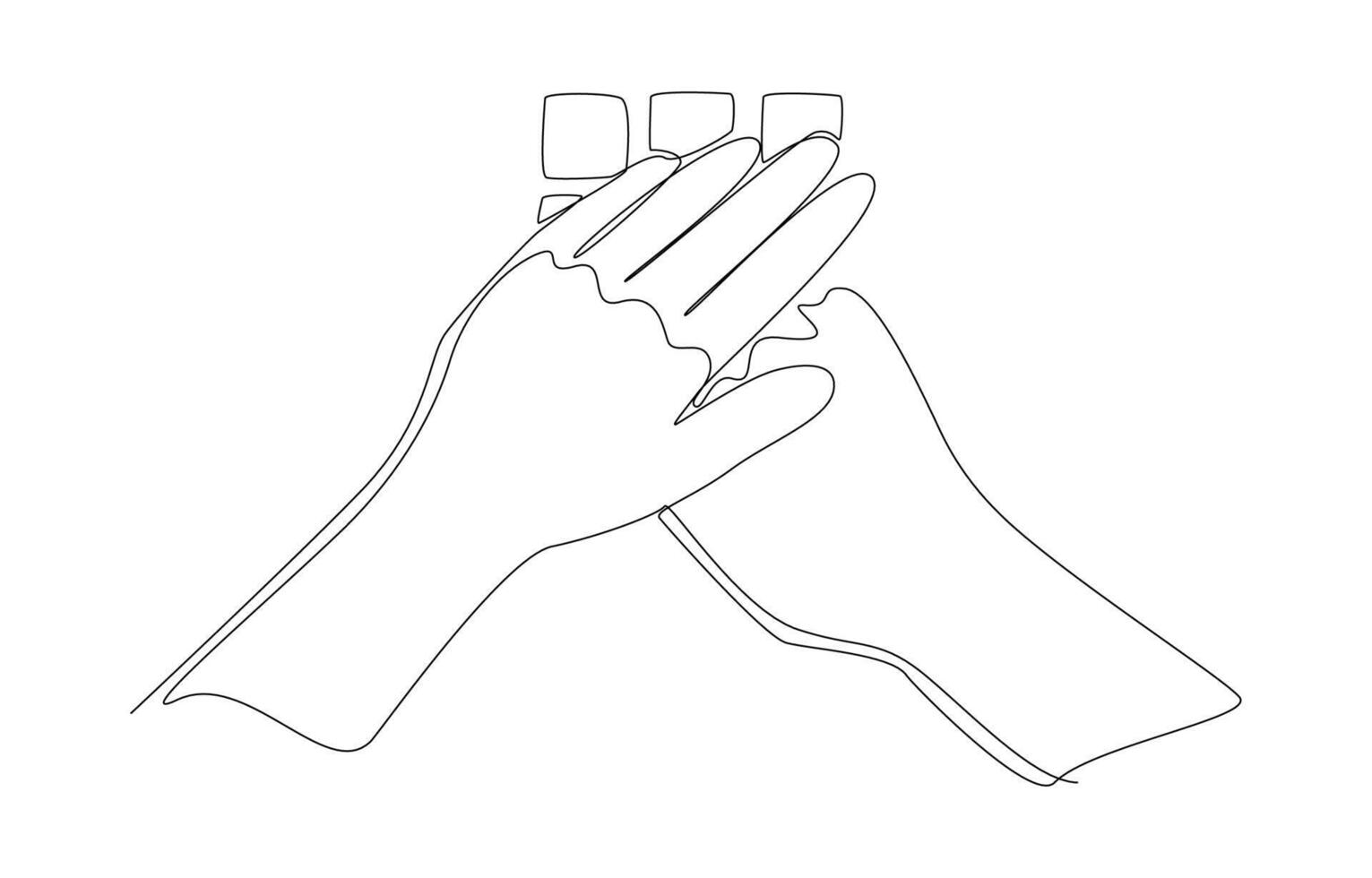 Continuous one line drawing of hand pressing code while other hand covering it, password theft protection when using atm or payment terminal concept, single line art. vector