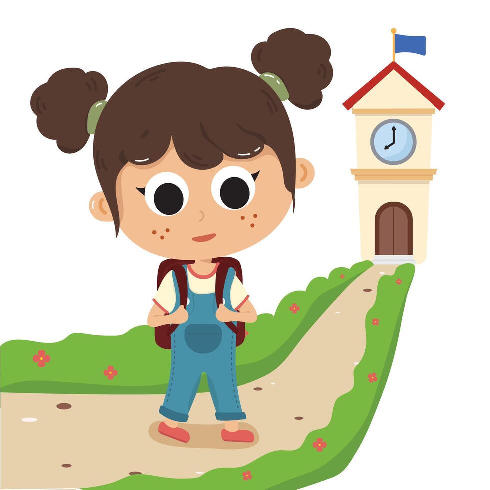 illustration of girl going to school vector