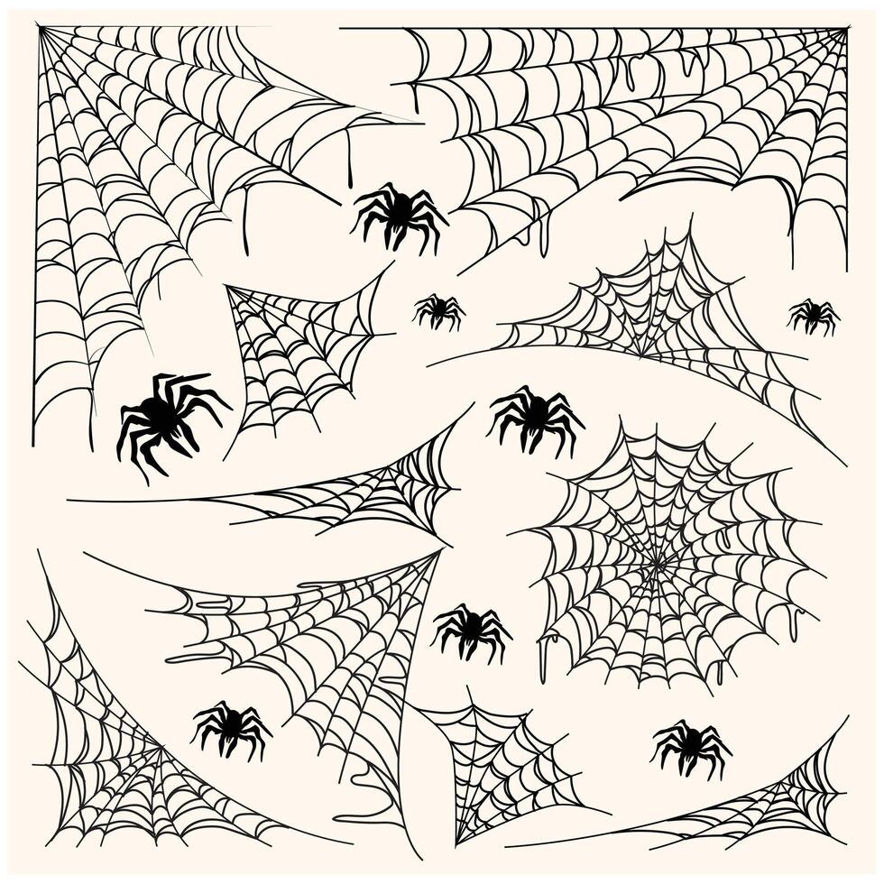 Spider web set With illustration style doodle and line art vector