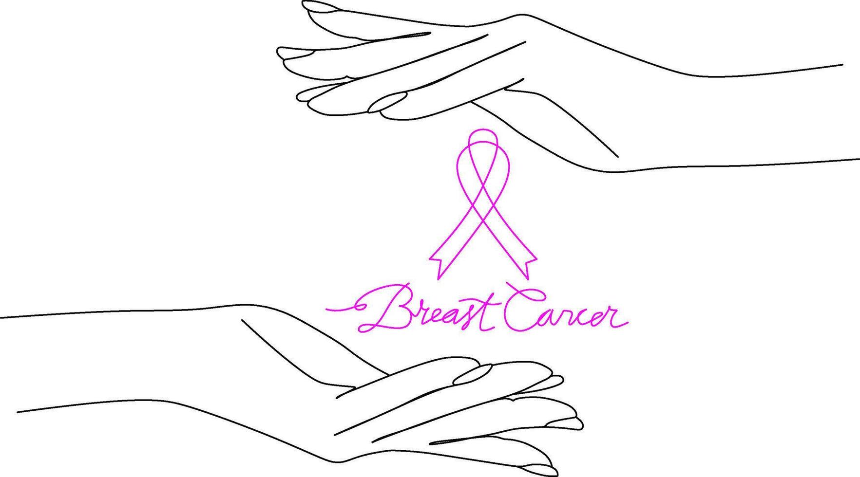 Two hands Breast Cancer Awareness line art vector