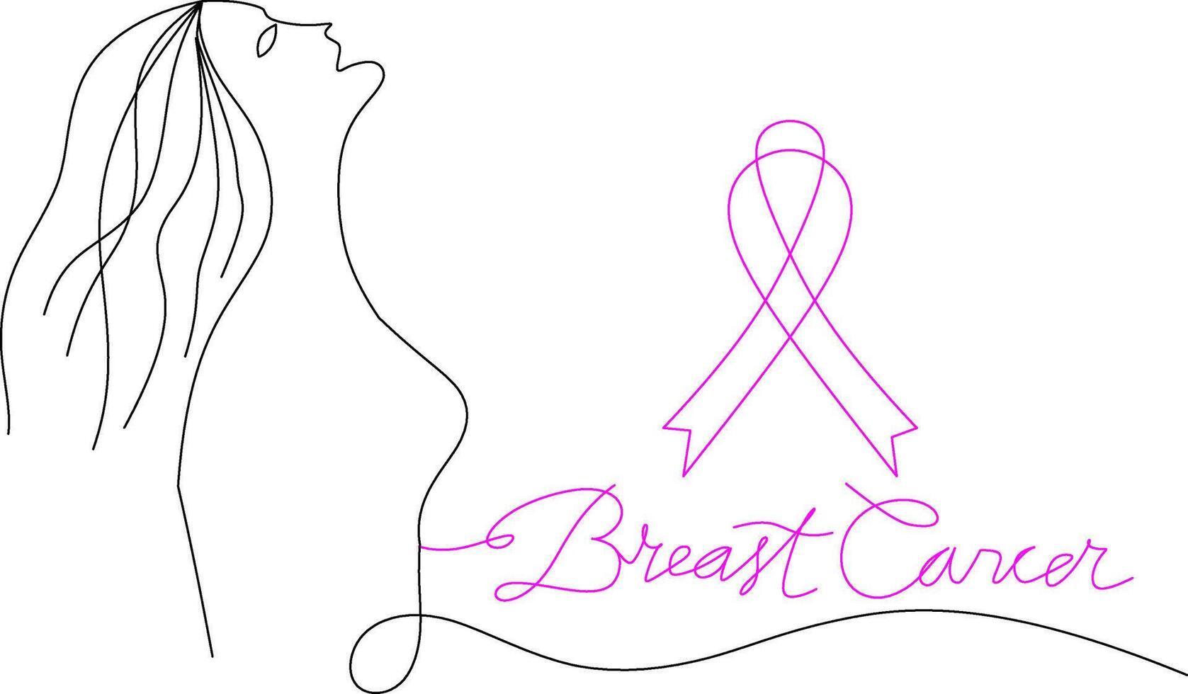 Breast cancer awareness world day poster line art, of woman self check breast cancer and awareness ribbon vector
