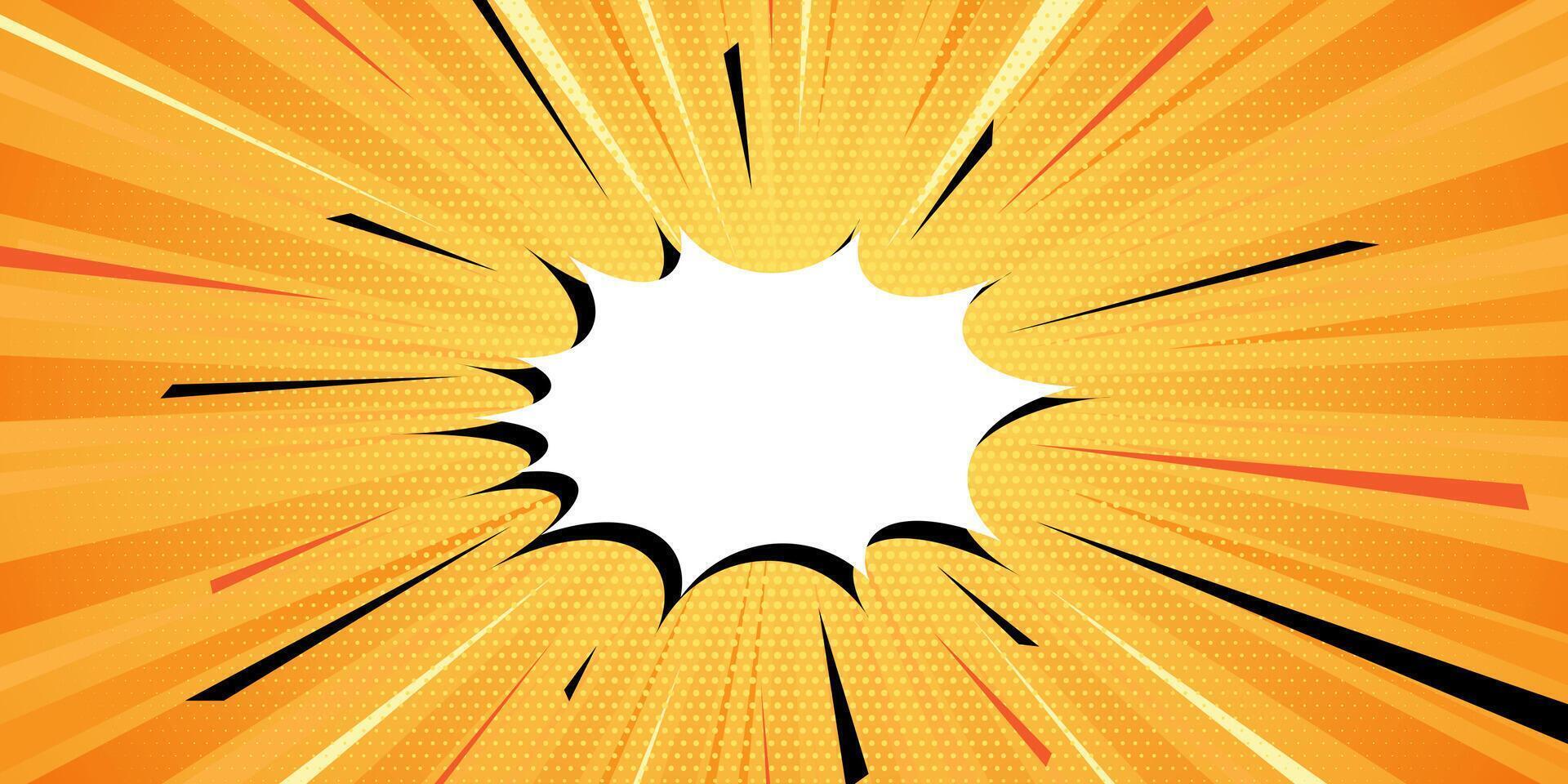 Pop Art Comic Book Explosion Background, colorful Retro Halftone Style with speech bubble yellow stripes vector