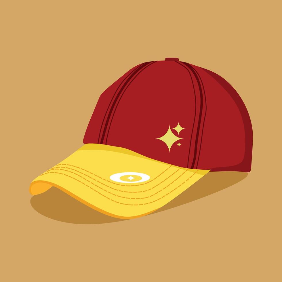 A drawing of cap and Baseball Cap Icon Base Ball Hat Design Art Illustration red and yellow color cap vector