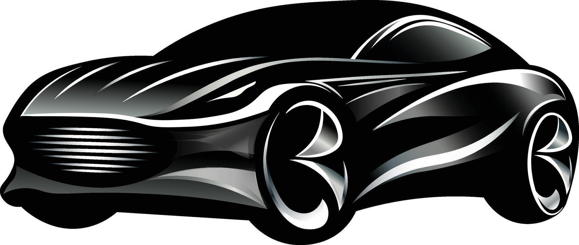 black and white silhouette racing car logo illustration vector