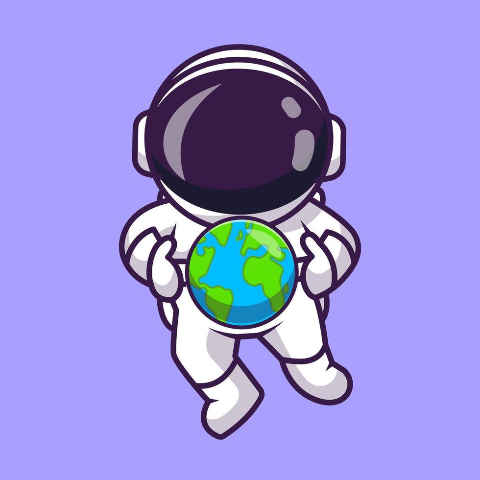 Cute Astronaut Floating With Earth Globe Planet Cartoon vector