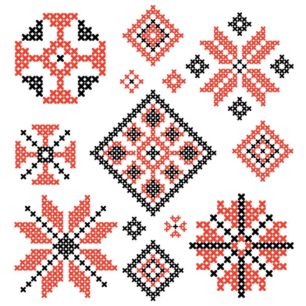A set of Ukrainian traditional beautiful patterns and ornaments vector