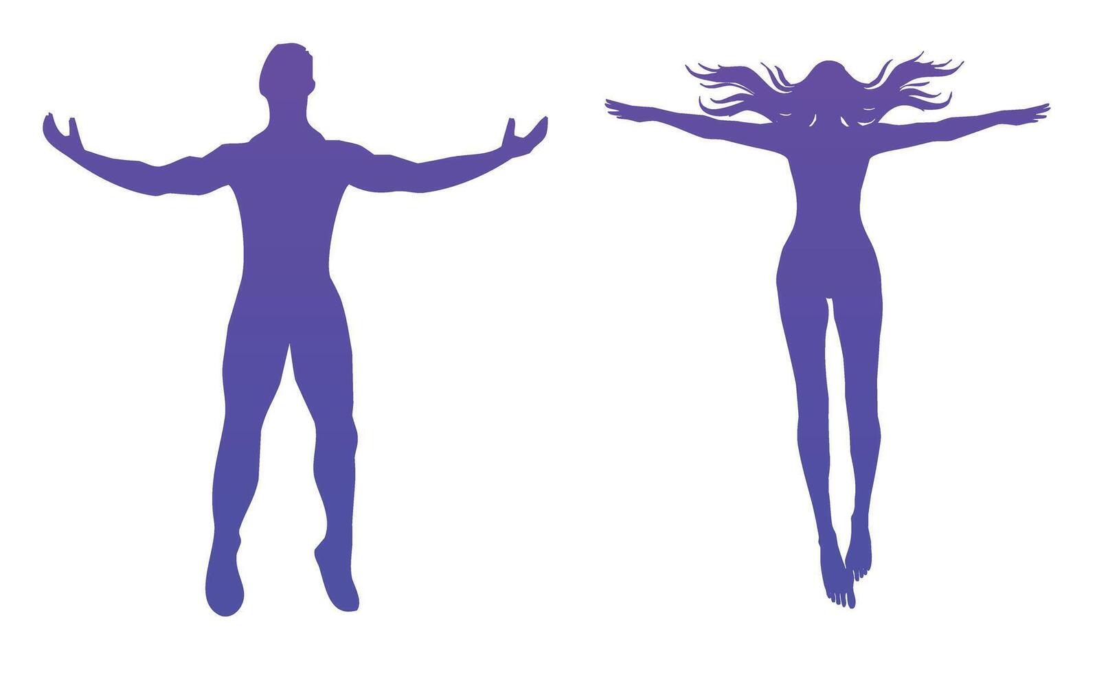Silhouettes of bodies with outstretched arms. The bodies of a man and a woman floating in the air vector