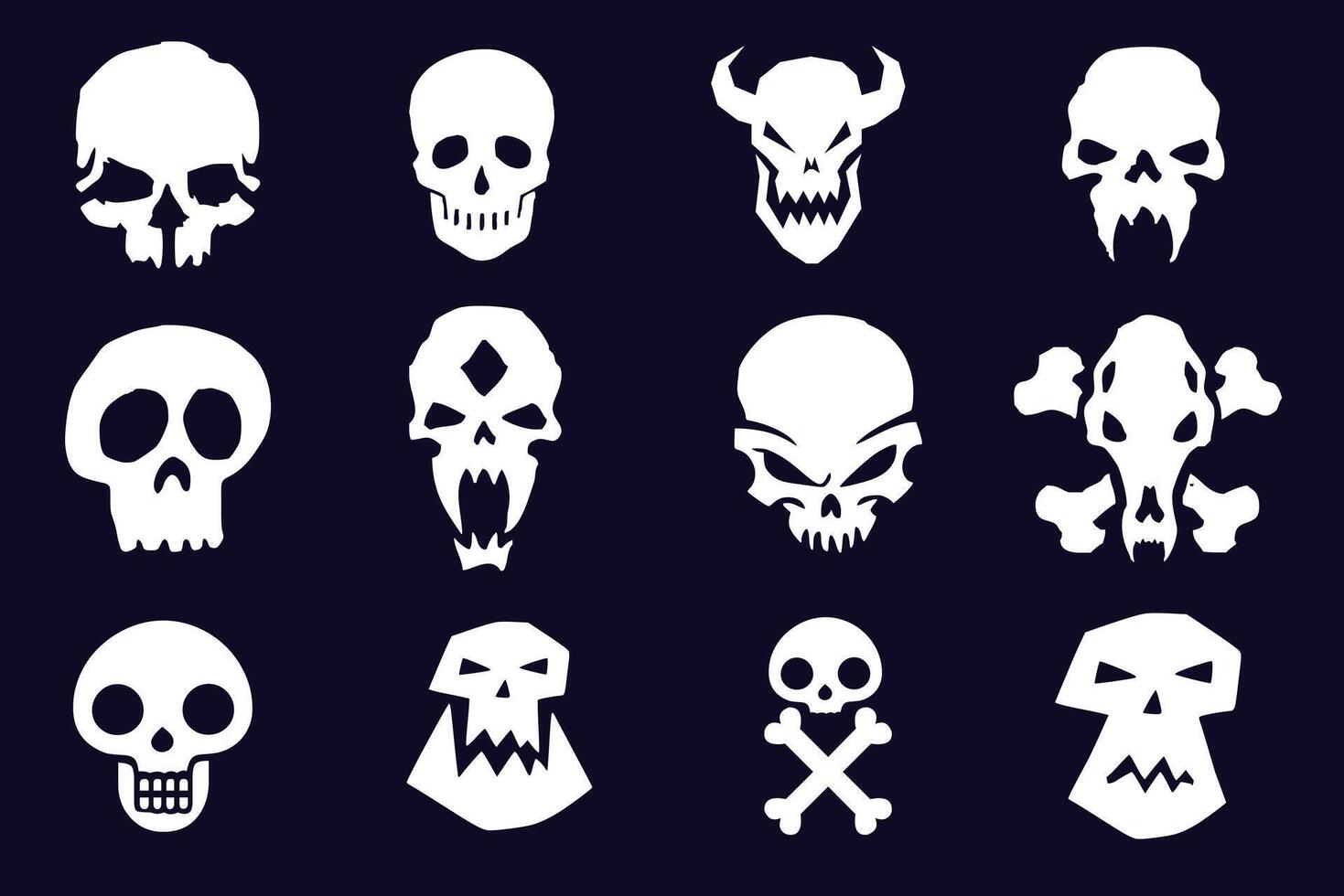 A set of various monster skulls. Skulls for prints vector
