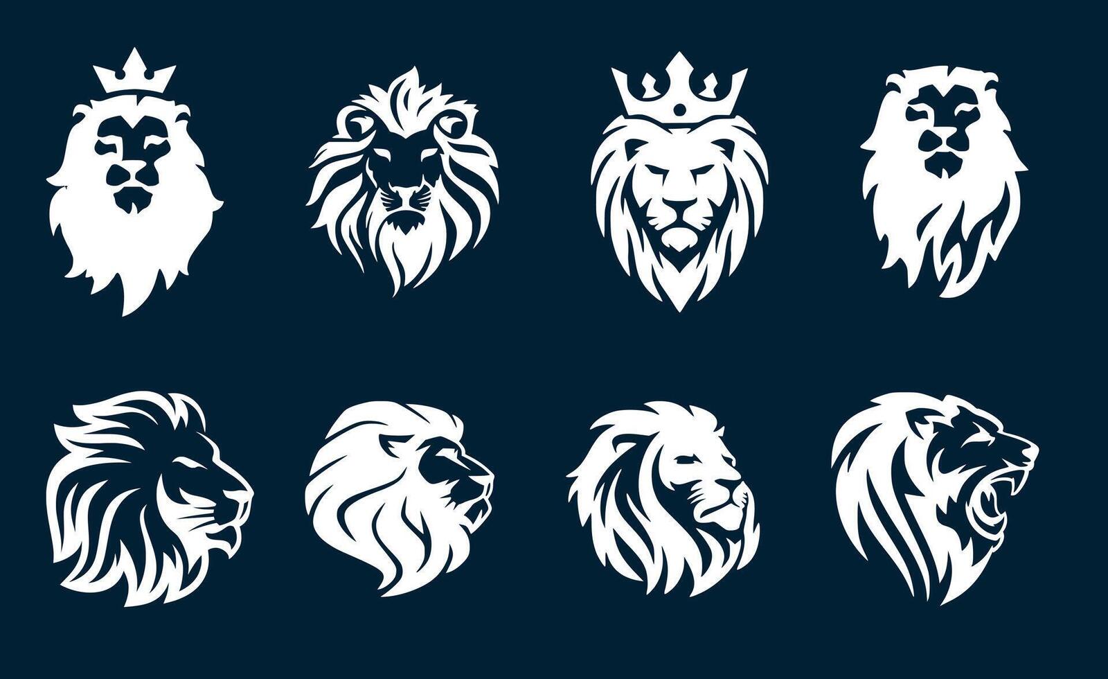 Set of lion head silhouettes for emblem. Lion muzzle emblem. vector