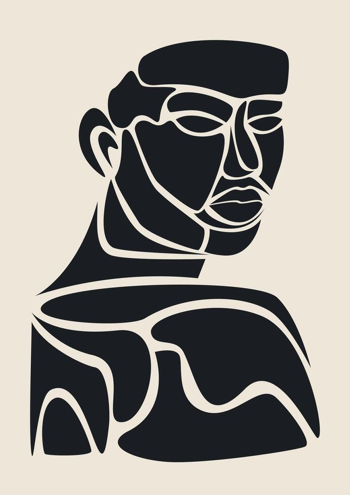 Abstract hand drawn modern trendy woman face in black color. Monochrome print for clothes vector