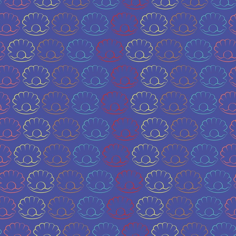 Seamless marine pattern with clam and pearl. Seafood pattern background underwater 2d cartoon vector