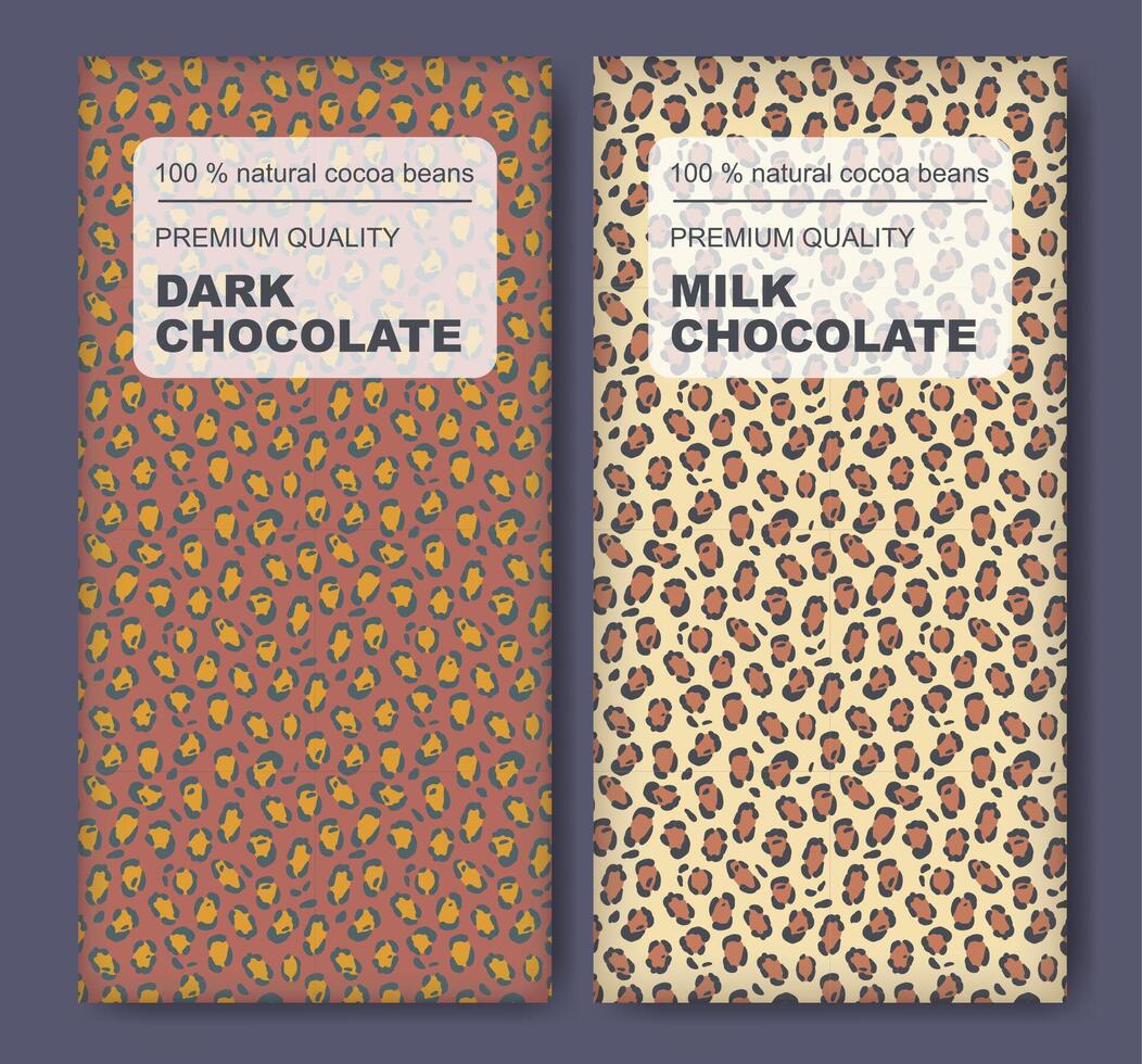 Original chocolate abstract package set. Animal skin pattern design label set vector