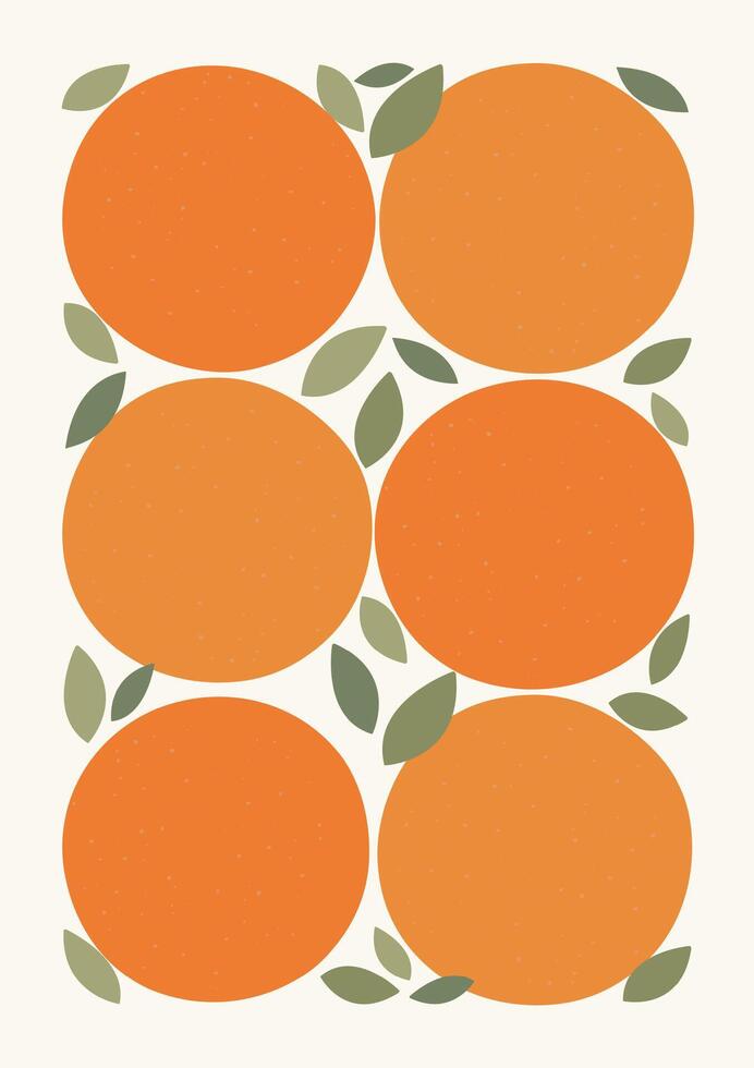 Retro citrus fruits poster - juicy oranges illustration. Abstract poster groovy orange fruit design vector