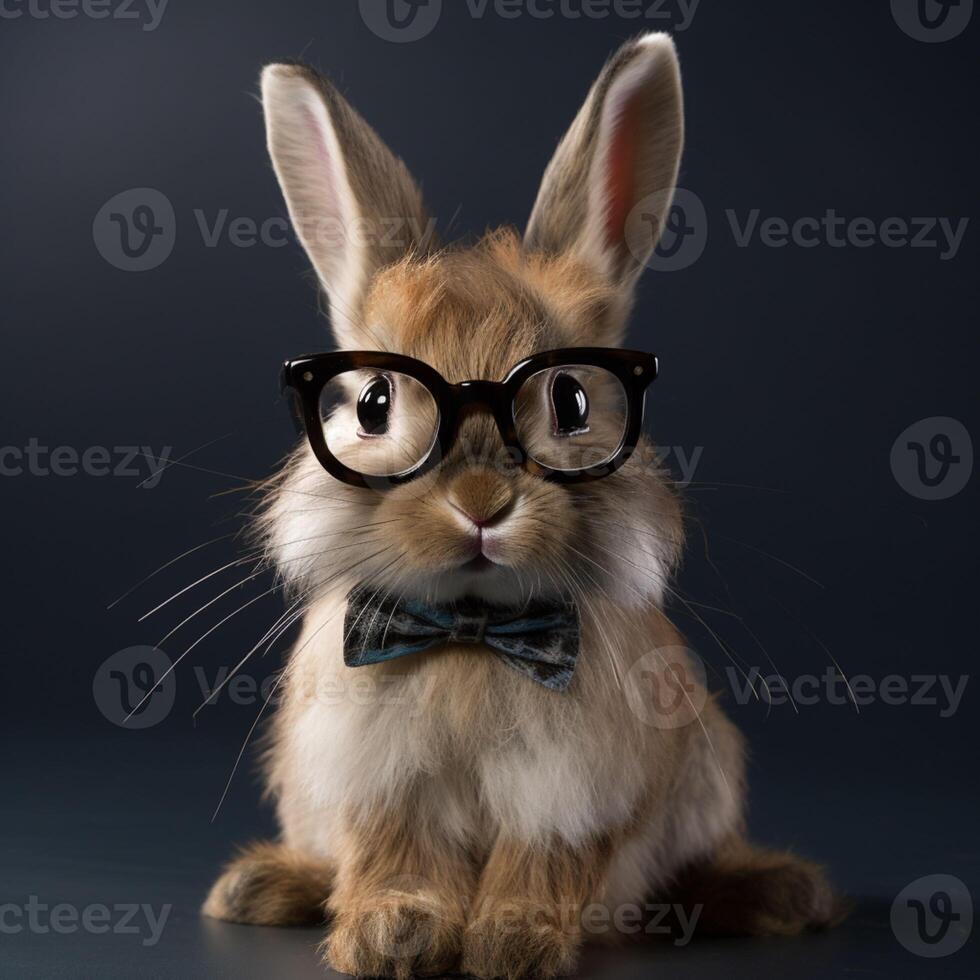 Cute Bunny with glases and with bow. photo